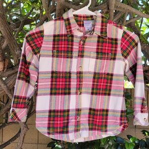 Hanna Andersson Red and White‎ Flannel Button Down Plaid Shirt Size 4T Neutral